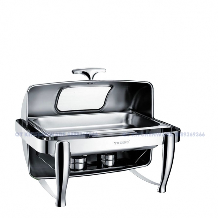 Nồi buffet chữ nhật chân quỳ nắp inox YD-733 và nắp kính YD-733KS