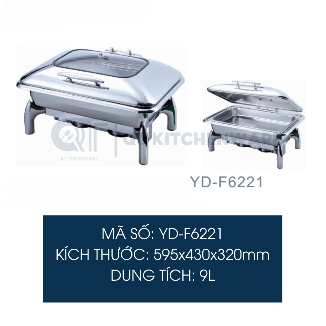 Nồi hâm buffet chữ nhật nắp kính gắn trục thủy lực YD-F6221